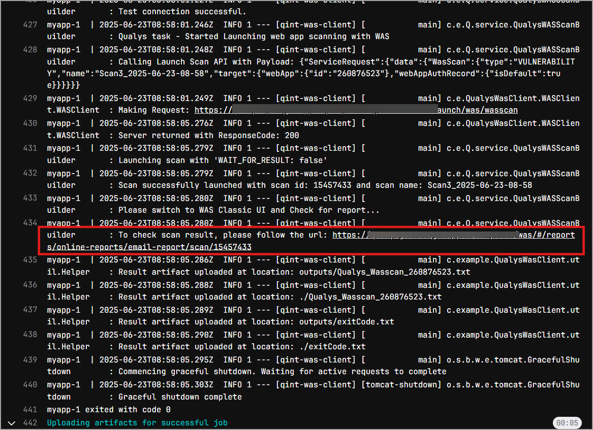 Image shows scan logs when WAIT_FOR_RESULT is false.